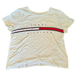 Tommy Hilfiger Womens T-Shirt Size XL Mint Embroidered Logo Flag Relaxed Fit EUC